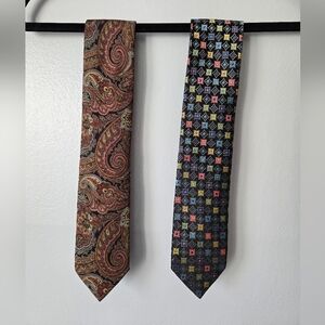 Robert Talbott Set Of Two Brown Paisley Tie & Black Geometric Tie
